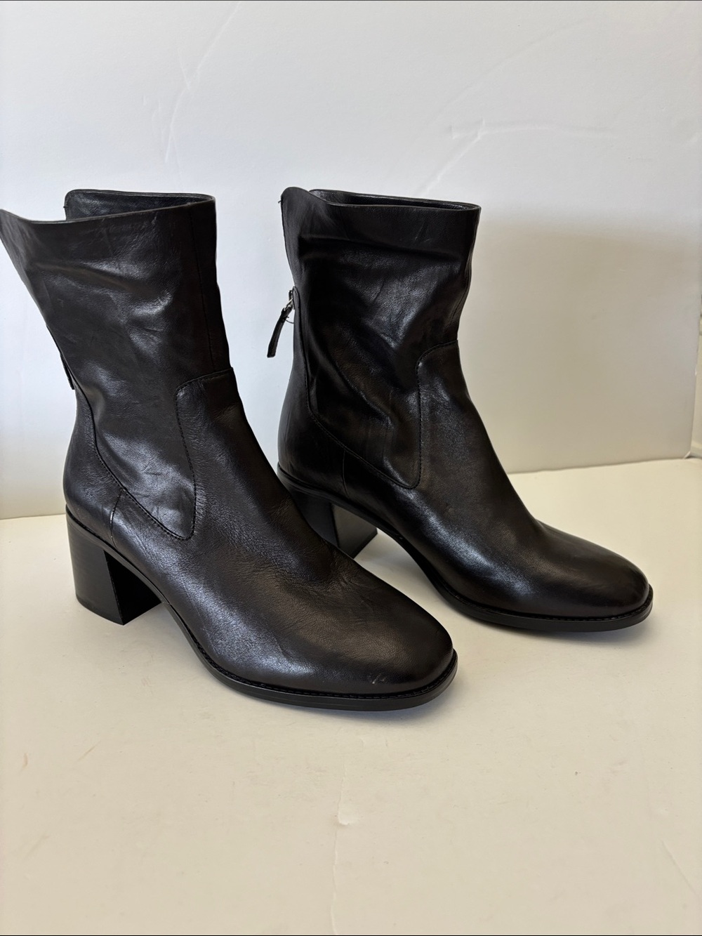 Kelsi Dagger Black Leather Chelsea Block Heel Boots